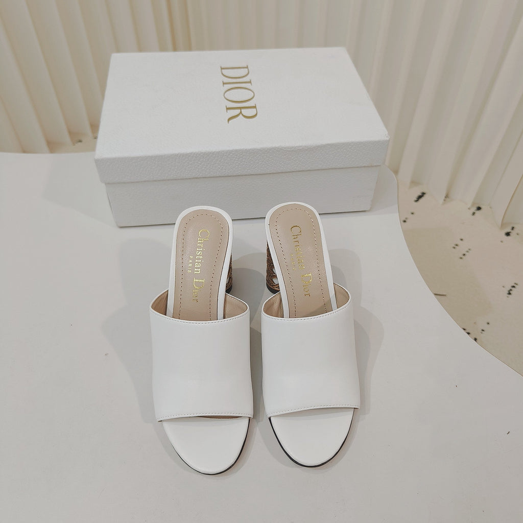 DIOR 26S WIDE-STRAP MULES 80 MM IN WHITE SMOOTH CALFSKIN