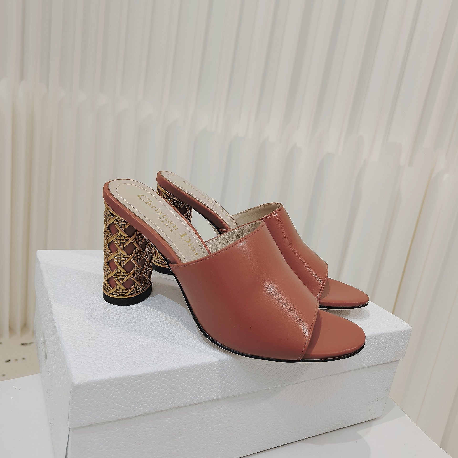 DIOR 26S WIDE-STRAP MULES 80 MM IN BURNT ORANGE SMOOTH CALFSKIN