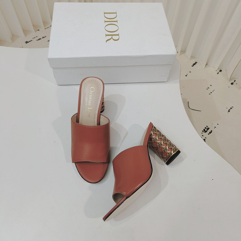 DIOR 26S WIDE-STRAP MULES 80 MM IN BURNT ORANGE SMOOTH CALFSKIN