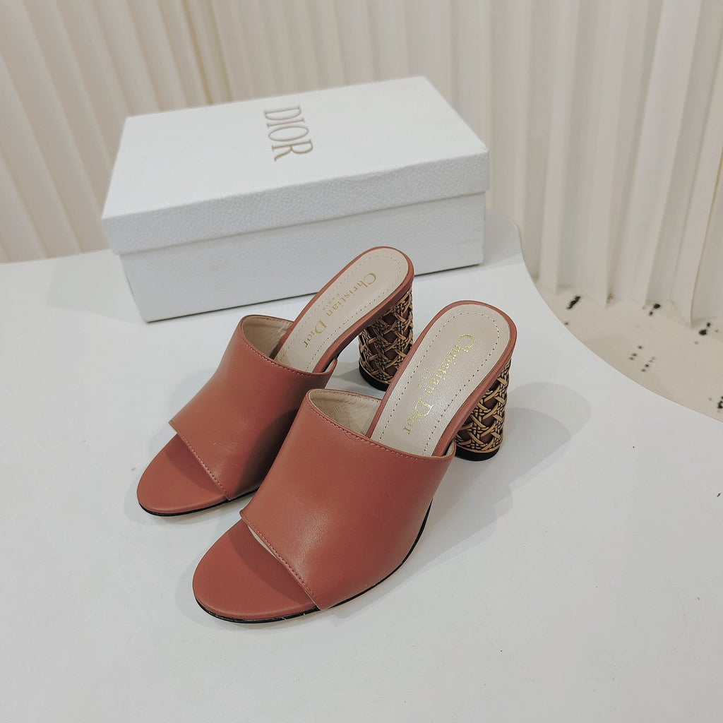 DIOR 26S WIDE-STRAP MULES 80 MM IN BURNT ORANGE SMOOTH CALFSKIN