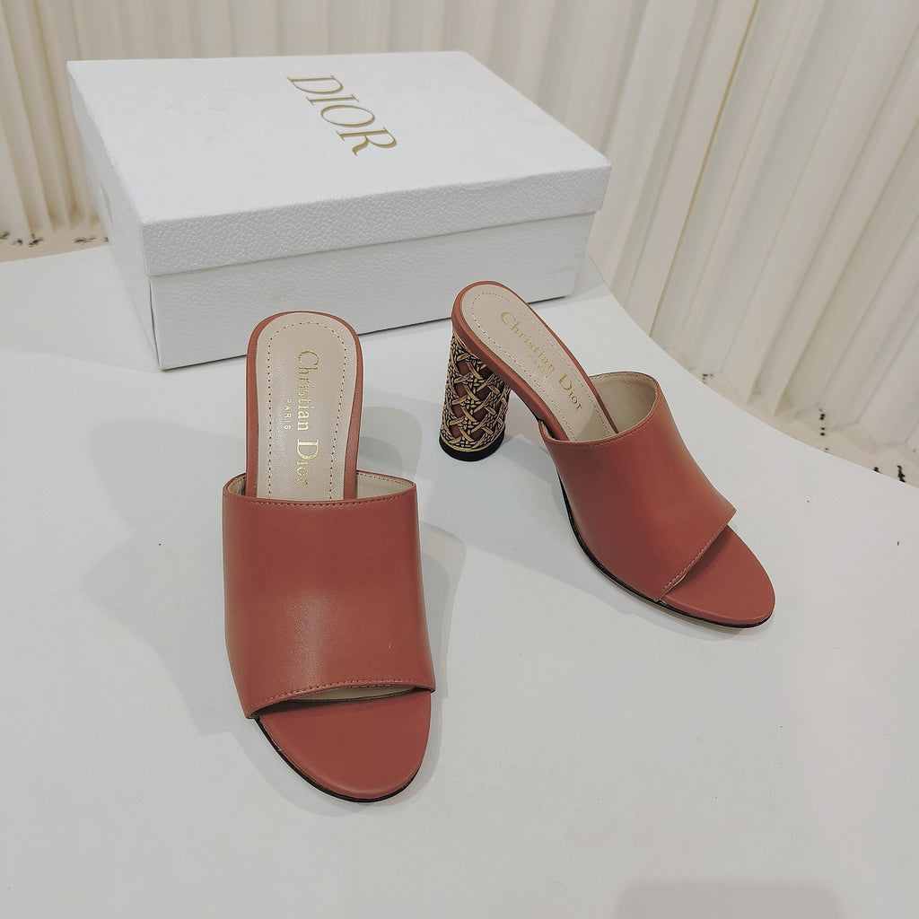 DIOR 26S WIDE-STRAP MULES 80 MM IN BURNT ORANGE SMOOTH CALFSKIN