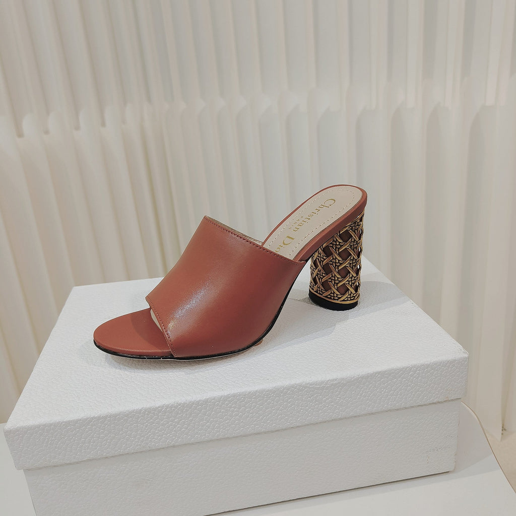 DIOR 26S WIDE-STRAP MULES 80 MM IN BURNT ORANGE SMOOTH CALFSKIN