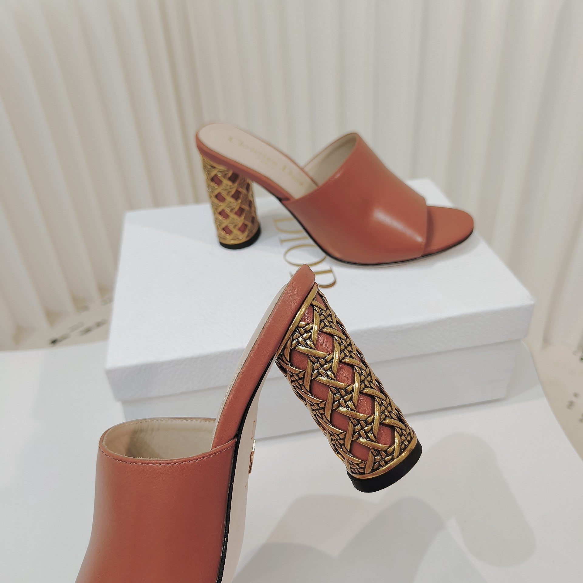 DIOR 26S WIDE-STRAP MULES 80 MM IN BURNT ORANGE SMOOTH CALFSKIN