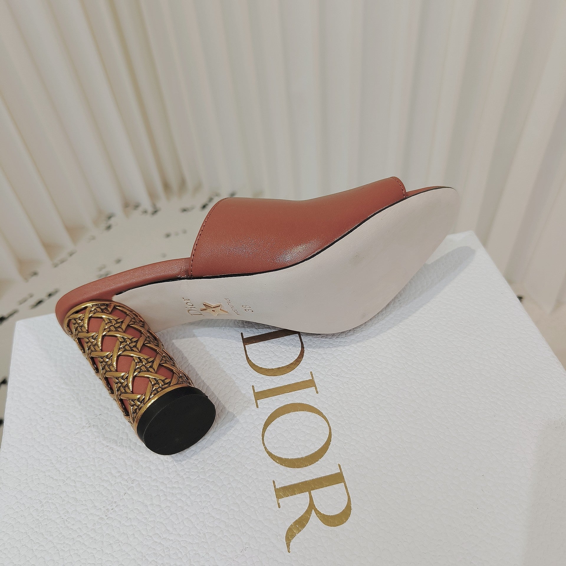 DIOR 26S WIDE-STRAP MULES 80 MM IN BURNT ORANGE SMOOTH CALFSKIN