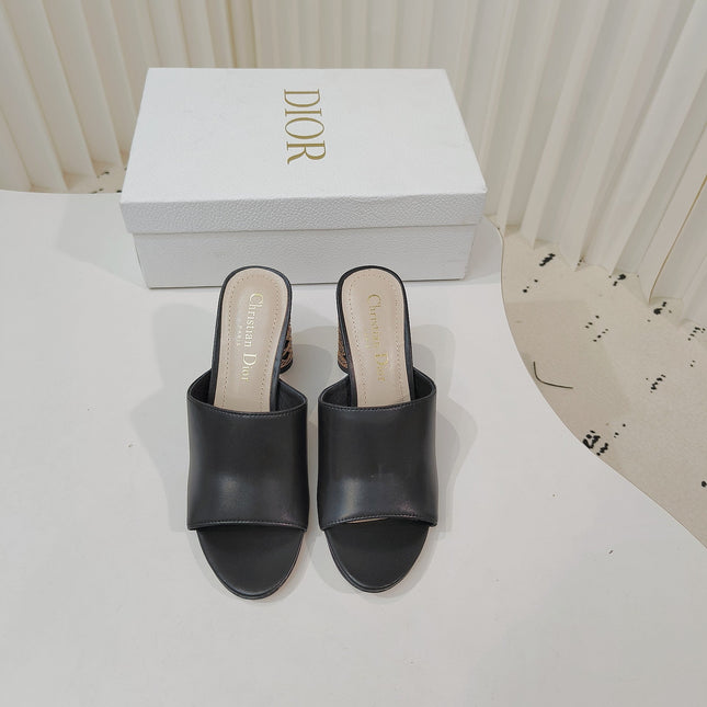 DIOR 26S WIDE-STRAP MULES 80 MM IN BLACK SMOOTH CALFSKIN