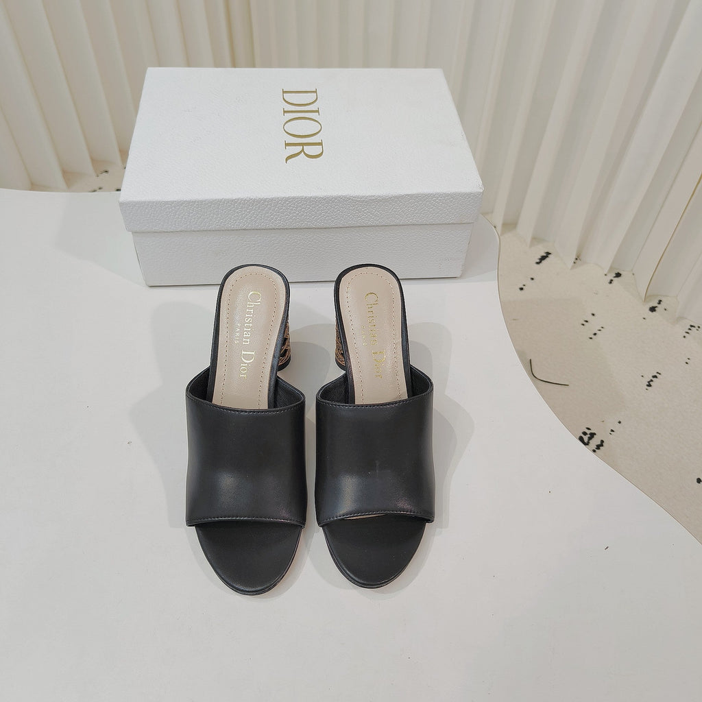 DIOR 26S WIDE-STRAP MULES 80 MM IN BLACK SMOOTH CALFSKIN