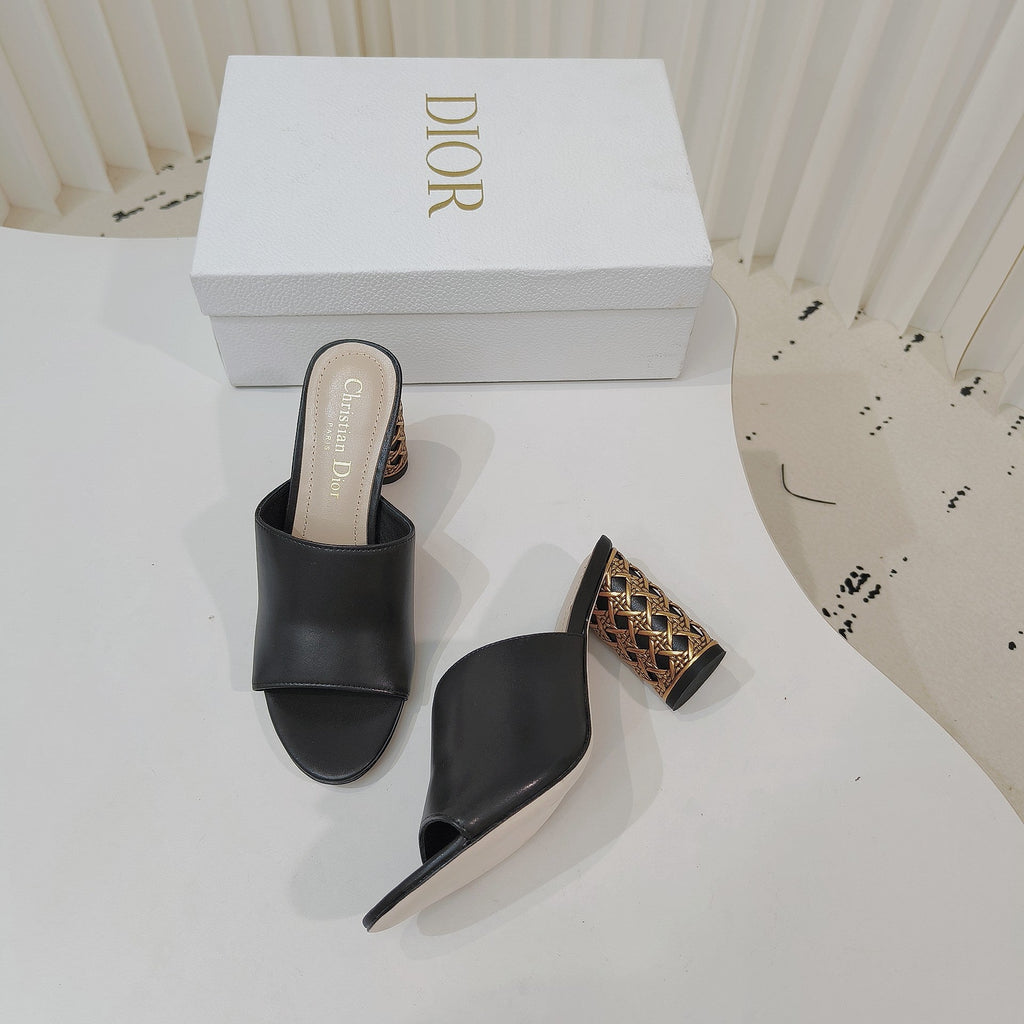 DIOR 26S WIDE-STRAP MULES 80 MM IN BLACK SMOOTH CALFSKIN