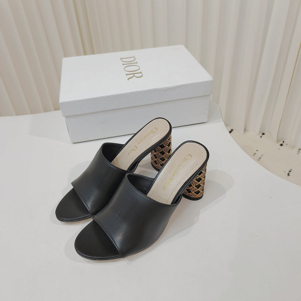 DIOR 26S WIDE-STRAP MULES 80 MM IN BLACK SMOOTH CALFSKIN