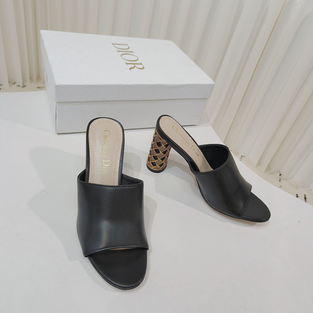 DIOR 26S WIDE-STRAP MULES 80 MM IN BLACK SMOOTH CALFSKIN