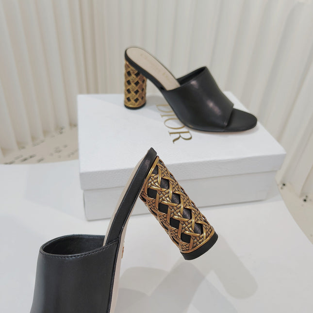 DIOR 26S WIDE-STRAP MULES 80 MM IN BLACK SMOOTH CALFSKIN