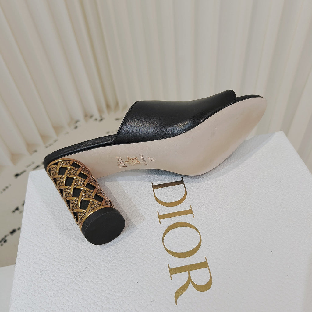DIOR 26S WIDE-STRAP MULES 80 MM IN BLACK SMOOTH CALFSKIN