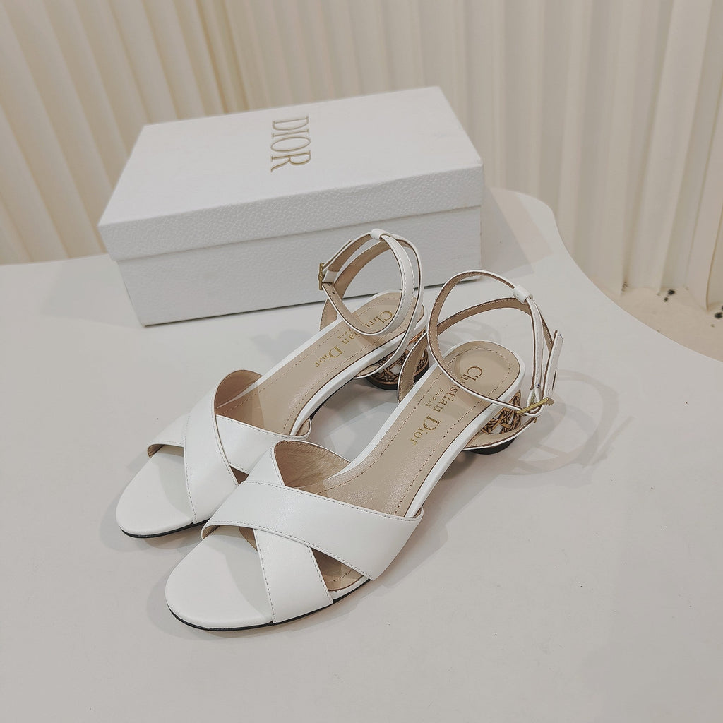 DIOR 26S METALLIC-HEEL SANDALS 40 MM IN WHITE LAMBSKIN