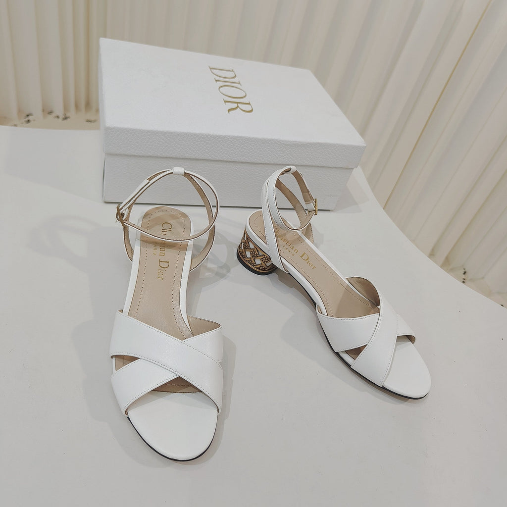 DIOR 26S METALLIC-HEEL SANDALS 40 MM IN WHITE LAMBSKIN