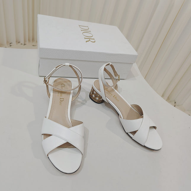 DIOR 26S METALLIC-HEEL SANDALS 40 MM IN WHITE LAMBSKIN