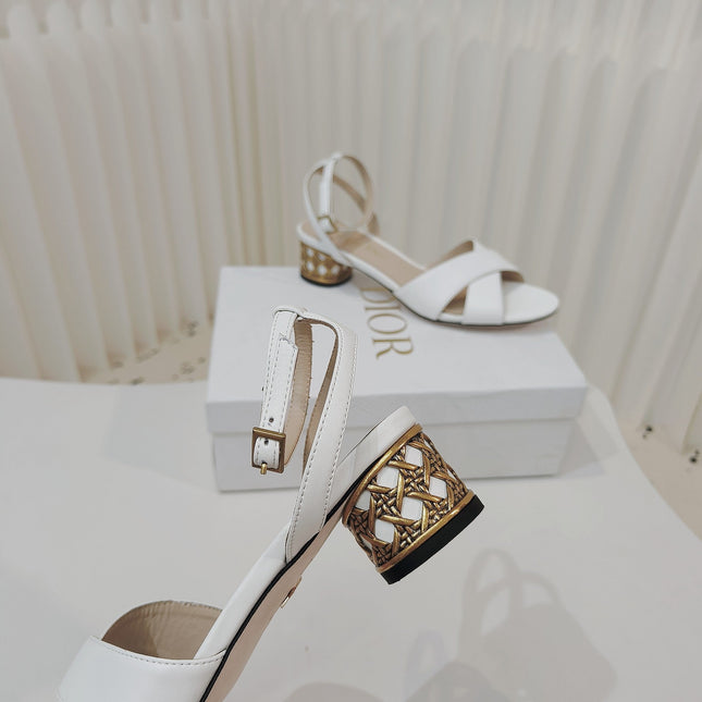 DIOR 26S METALLIC-HEEL SANDALS 40 MM IN WHITE LAMBSKIN