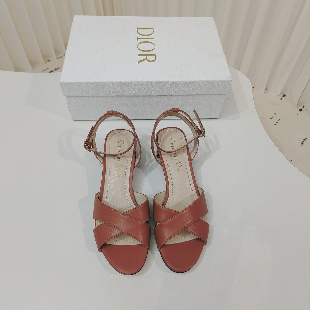 DIOR 26S METALLIC-HEEL SANDALS 40 MM IN BURNT ORANGE LAMBSKIN