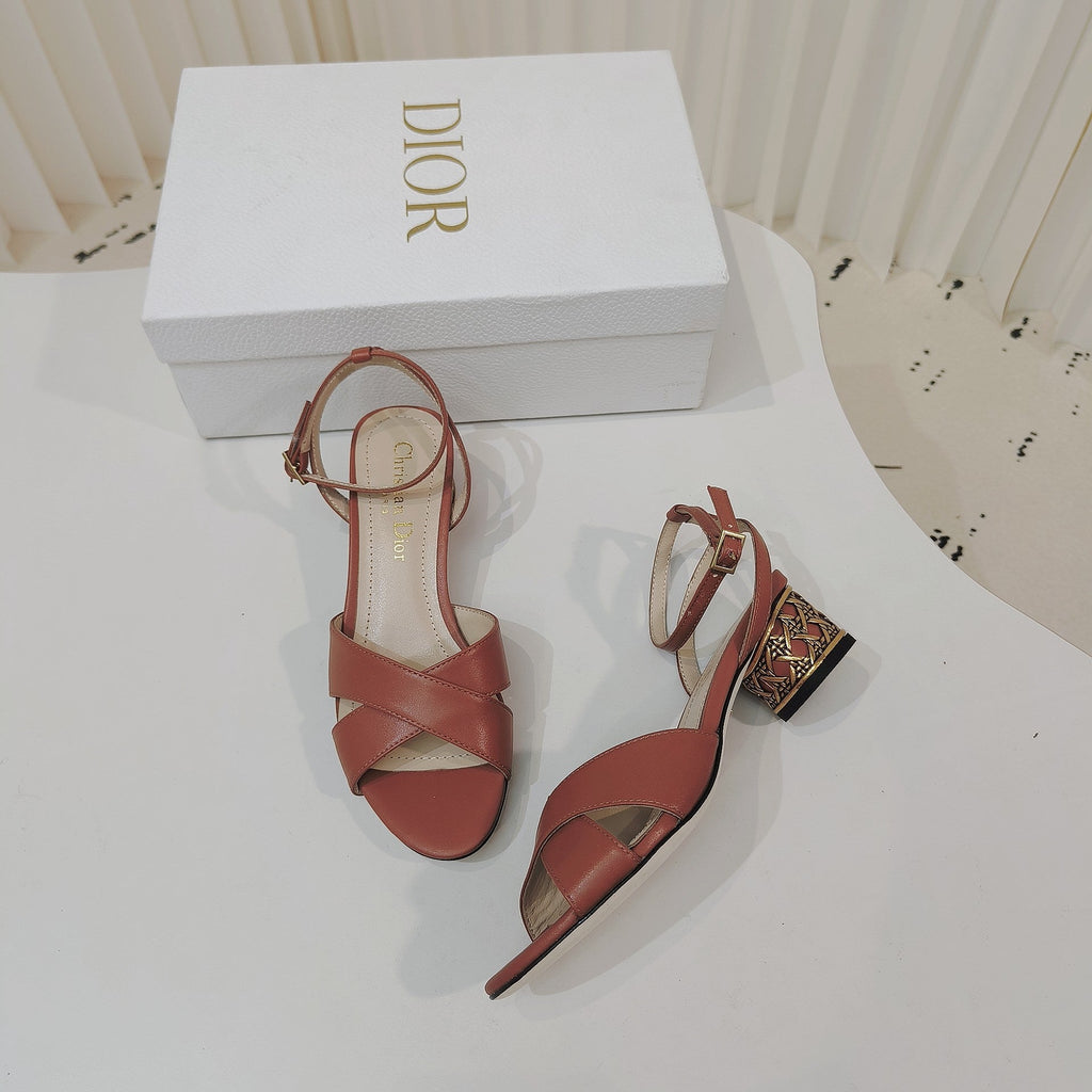 DIOR 26S METALLIC-HEEL SANDALS 40 MM IN BURNT ORANGE LAMBSKIN