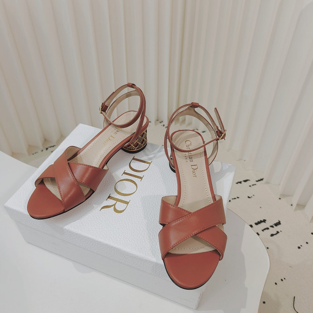 DIOR 26S METALLIC-HEEL SANDALS 40 MM IN BURNT ORANGE LAMBSKIN
