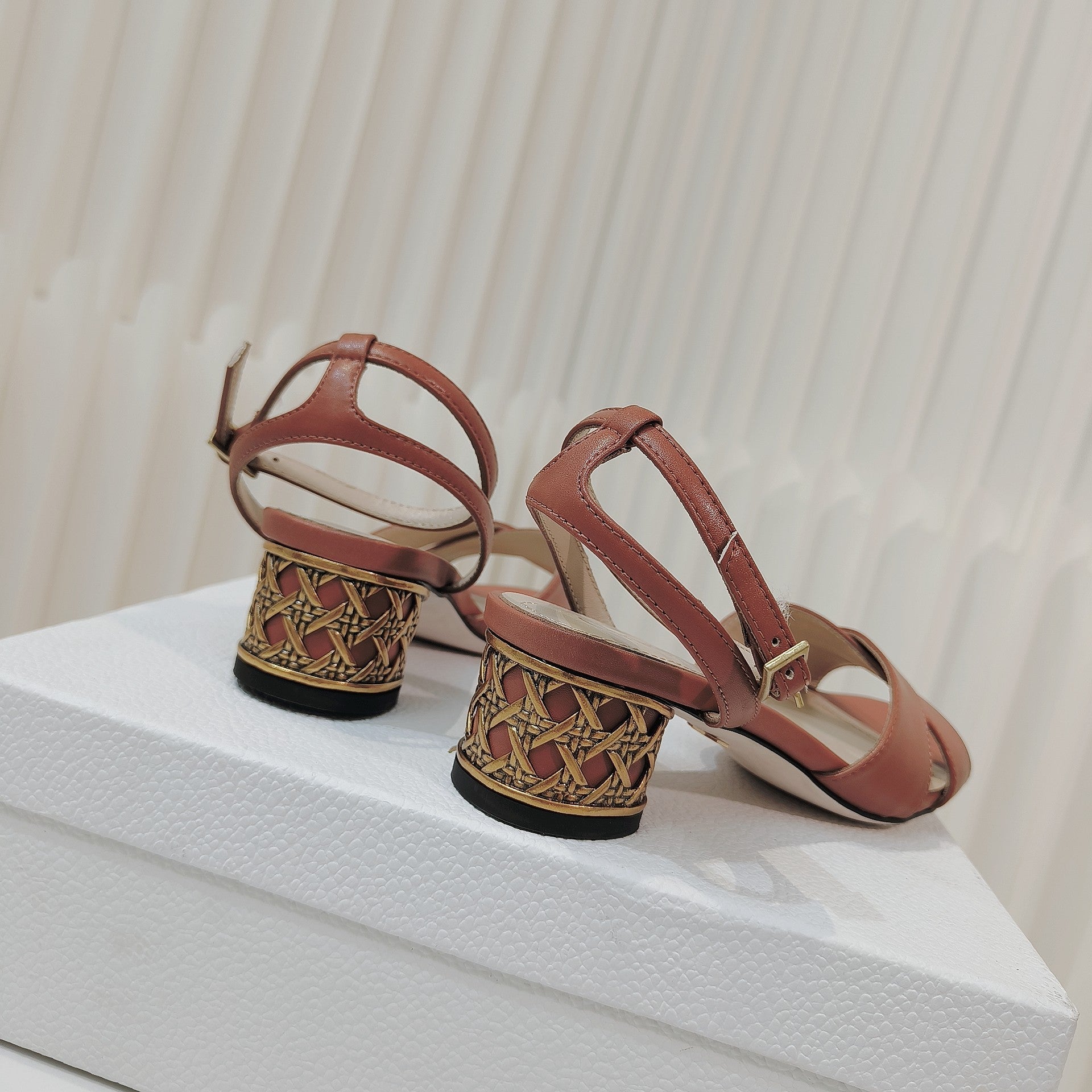 DIOR 26S METALLIC-HEEL SANDALS 40 MM IN BURNT ORANGE LAMBSKIN