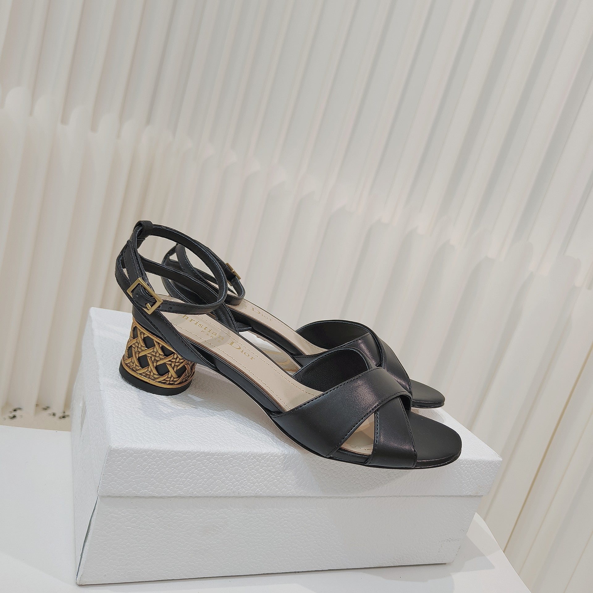 DIOR 26S METALLIC-HEEL SANDALS 40 MM IN BLACK LAMBSKIN
