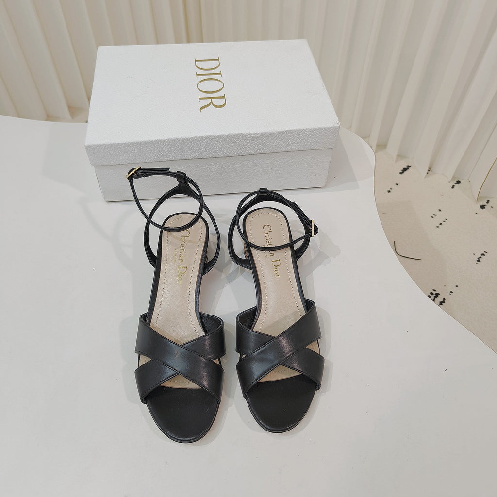 DIOR 26S METALLIC-HEEL SANDALS 40 MM IN BLACK LAMBSKIN