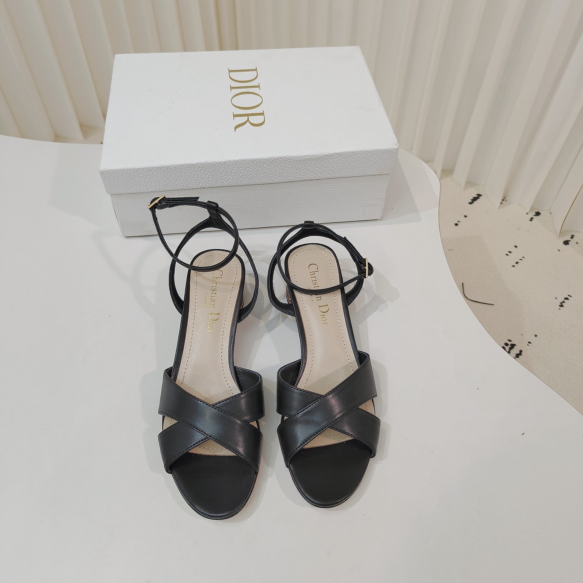 DIOR 26S METALLIC-HEEL SANDALS 40 MM IN BLACK LAMBSKIN