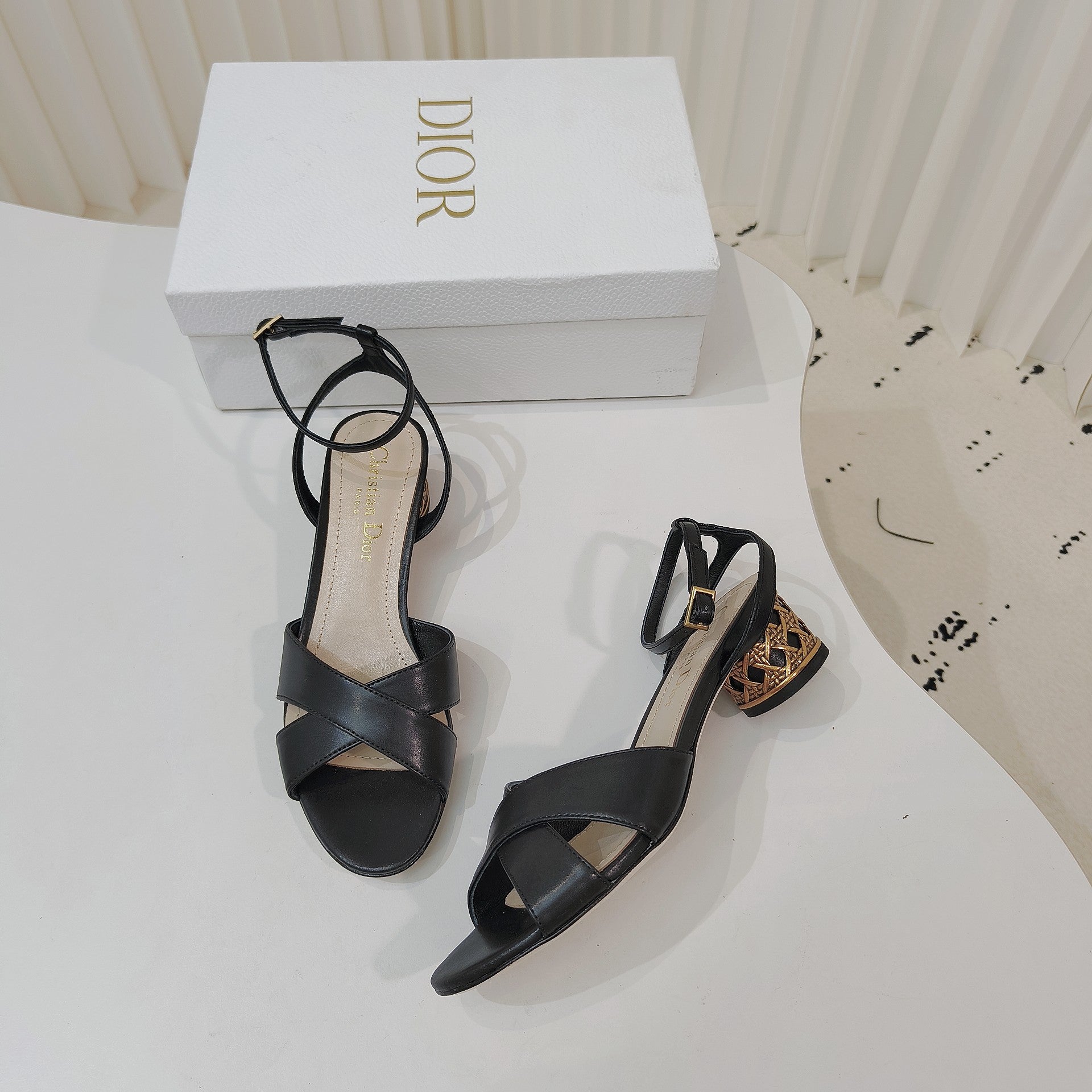 DIOR 26S METALLIC-HEEL SANDALS 40 MM IN BLACK LAMBSKIN