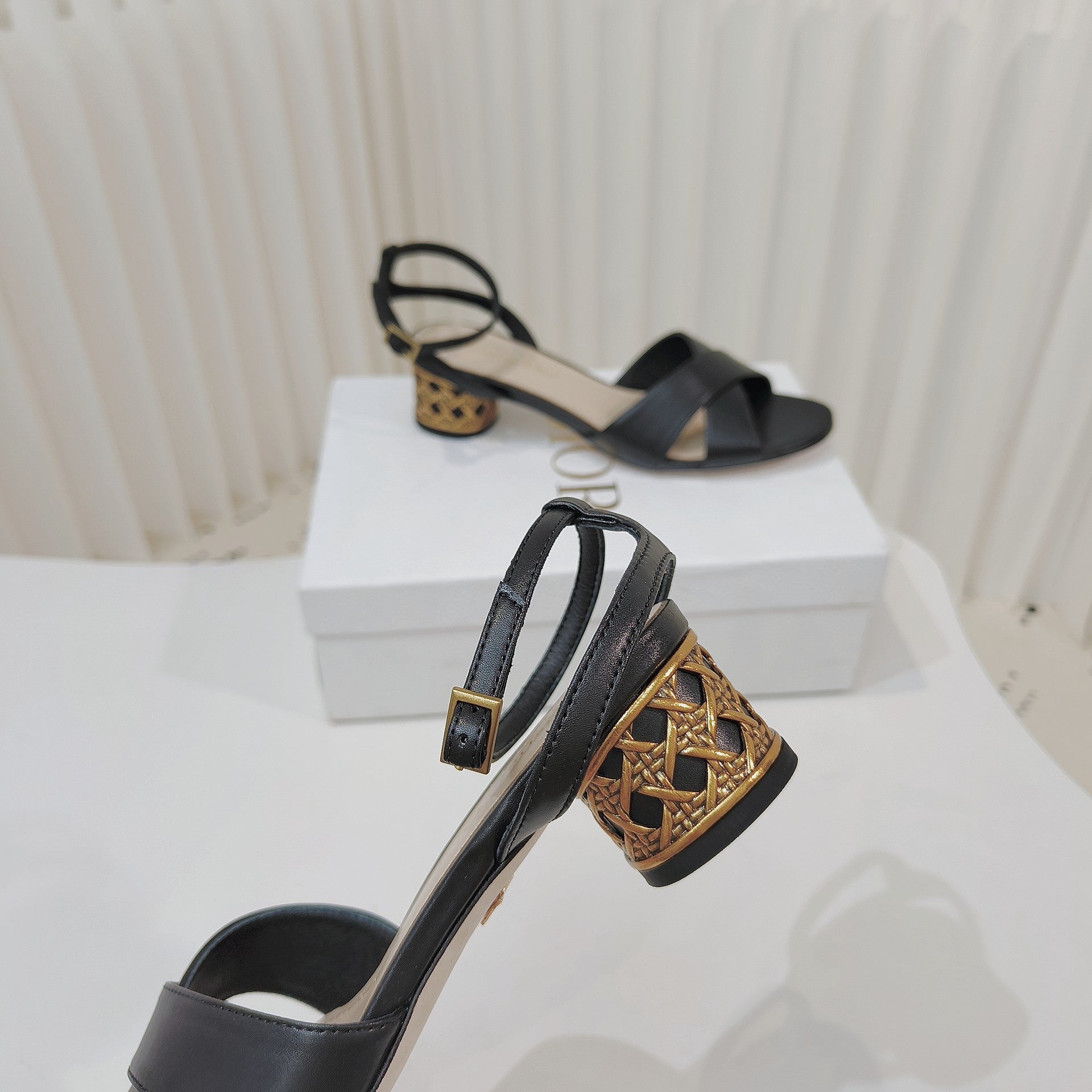 DIOR 26S METALLIC-HEEL SANDALS 40 MM IN BLACK LAMBSKIN