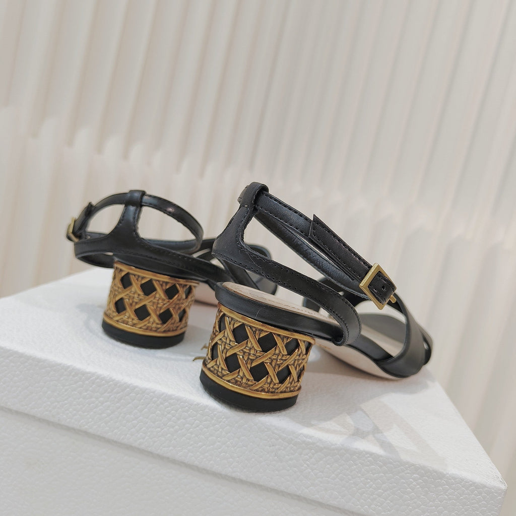 DIOR 26S METALLIC-HEEL SANDALS 40 MM IN BLACK LAMBSKIN