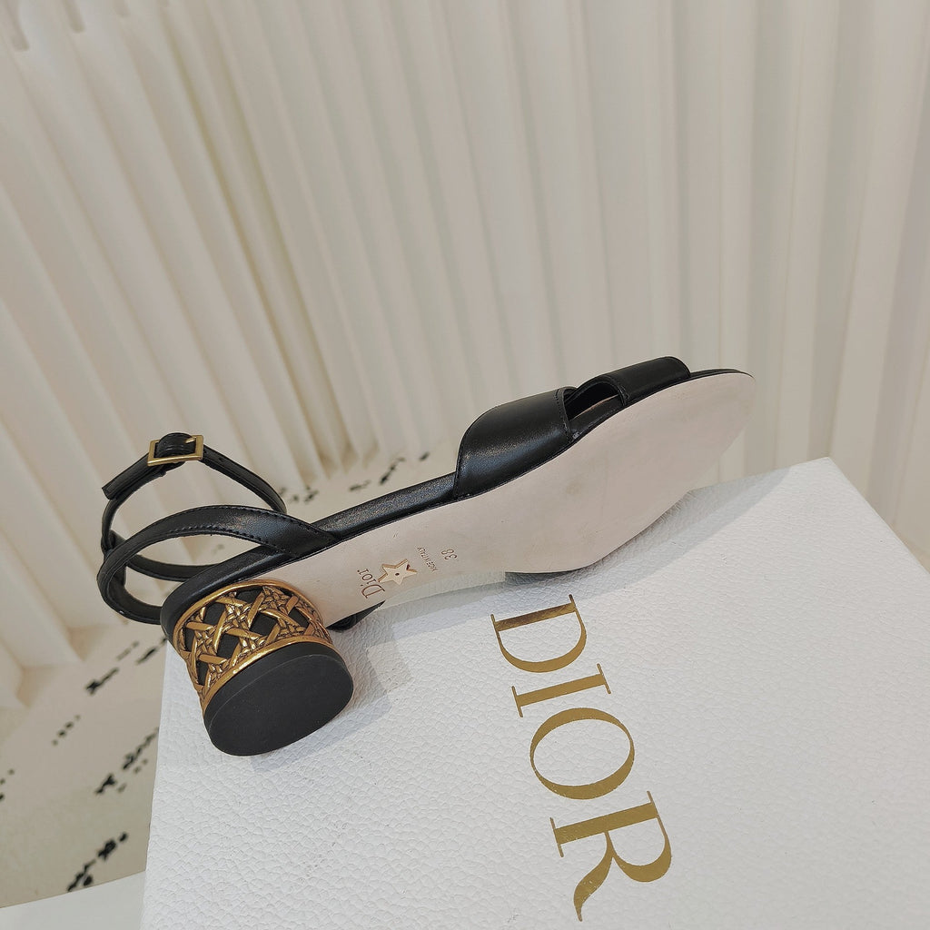 DIOR 26S METALLIC-HEEL SANDALS 40 MM IN BLACK LAMBSKIN