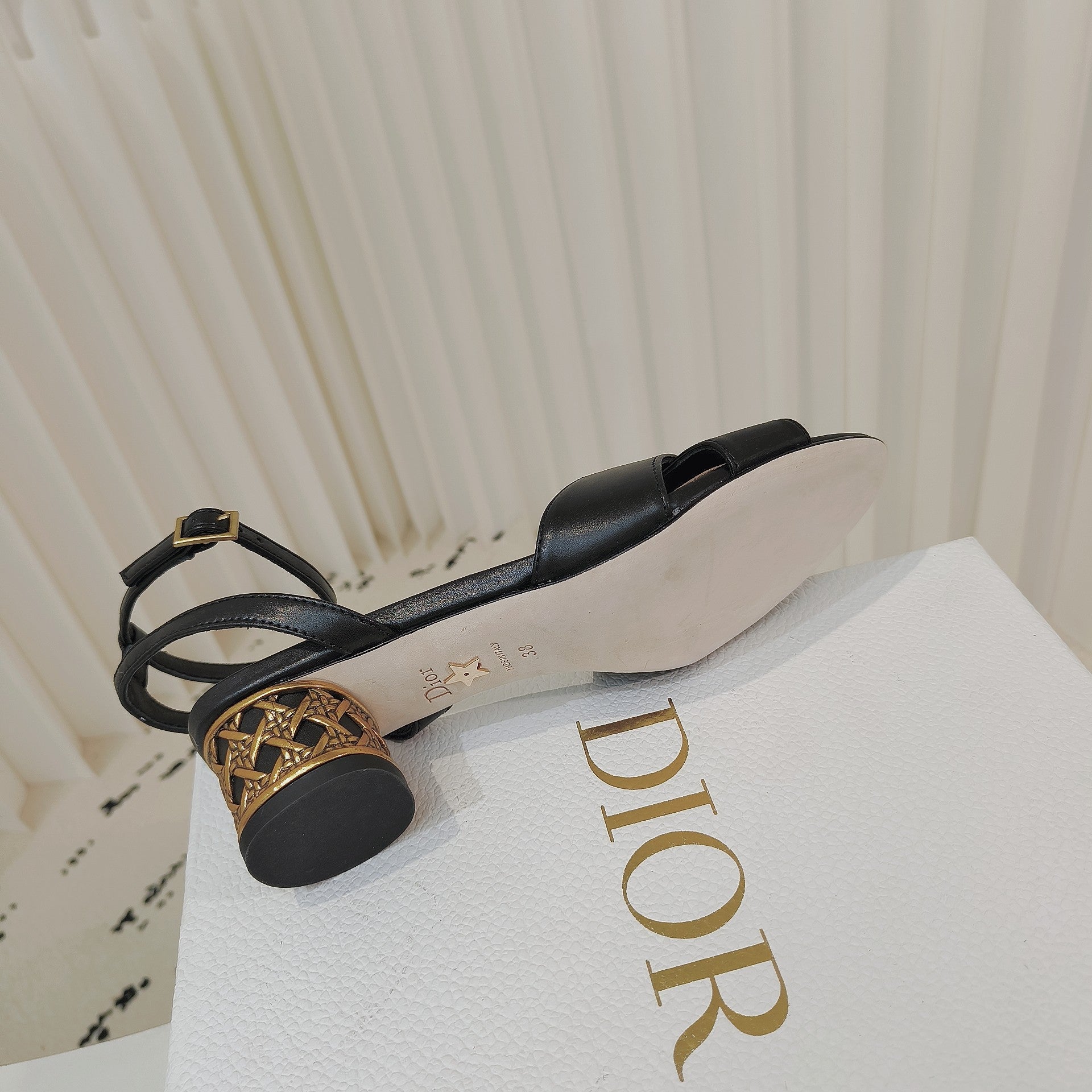 DIOR 26S METALLIC-HEEL SANDALS 40 MM IN BLACK LAMBSKIN