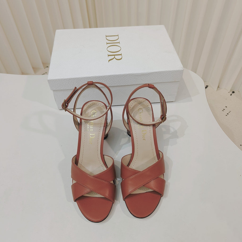 DIOR 26S METALLIC-HEEL SANDALS 80 MM IN BURNT ORANGE LAMBSKIN