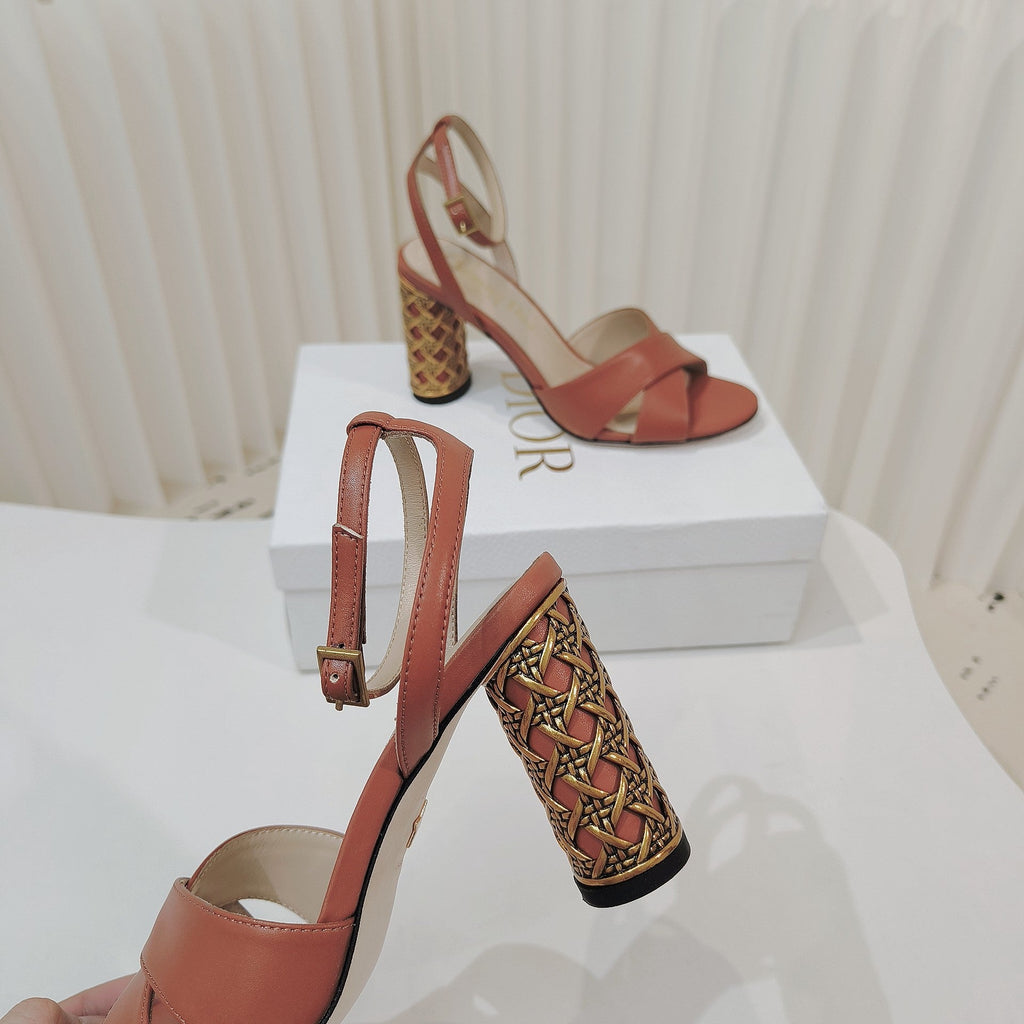 DIOR 26S METALLIC-HEEL SANDALS 80 MM IN BURNT ORANGE LAMBSKIN