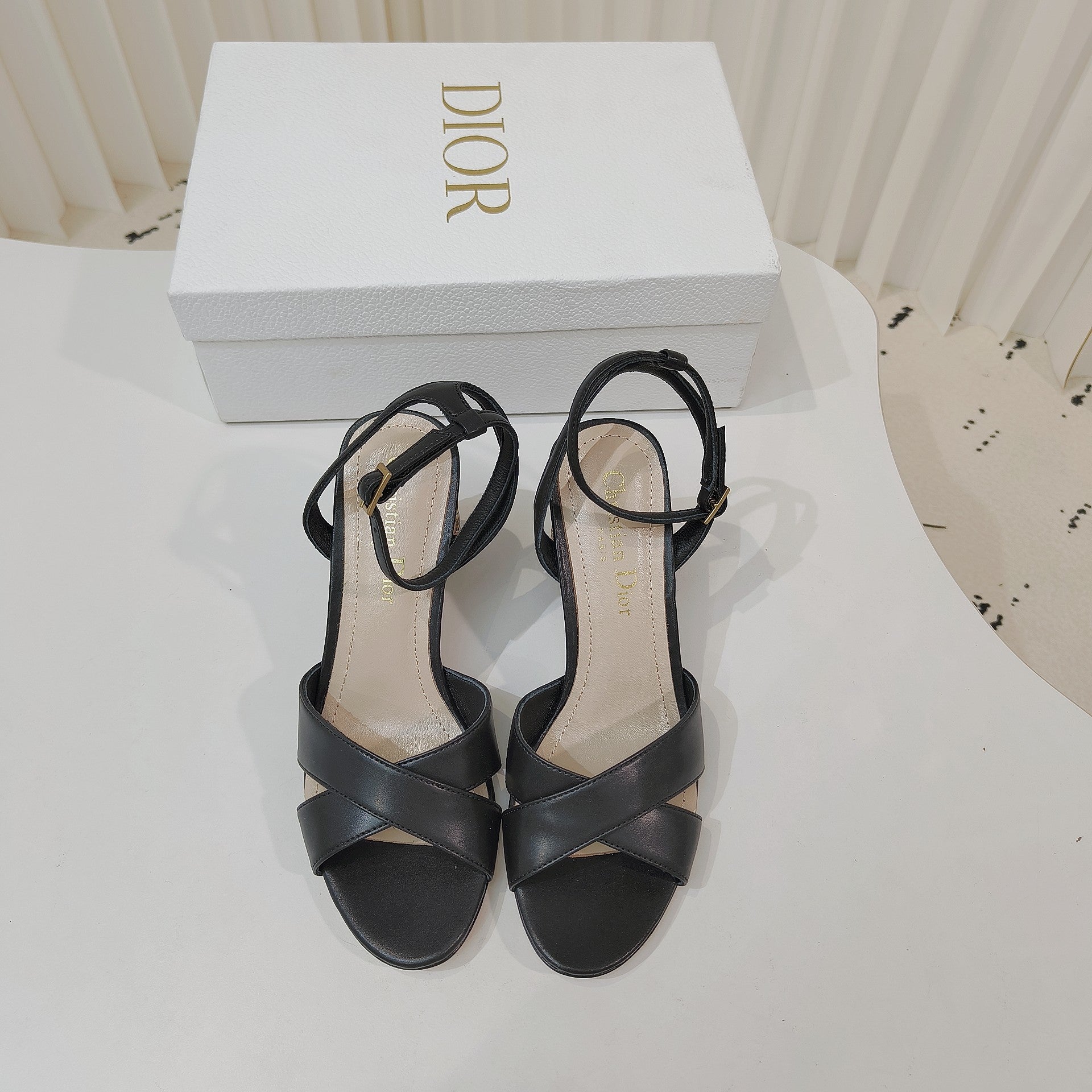 DIOR 26S METALLIC-HEEL SANDALS 80 MM IN BLACK LAMBSKIN