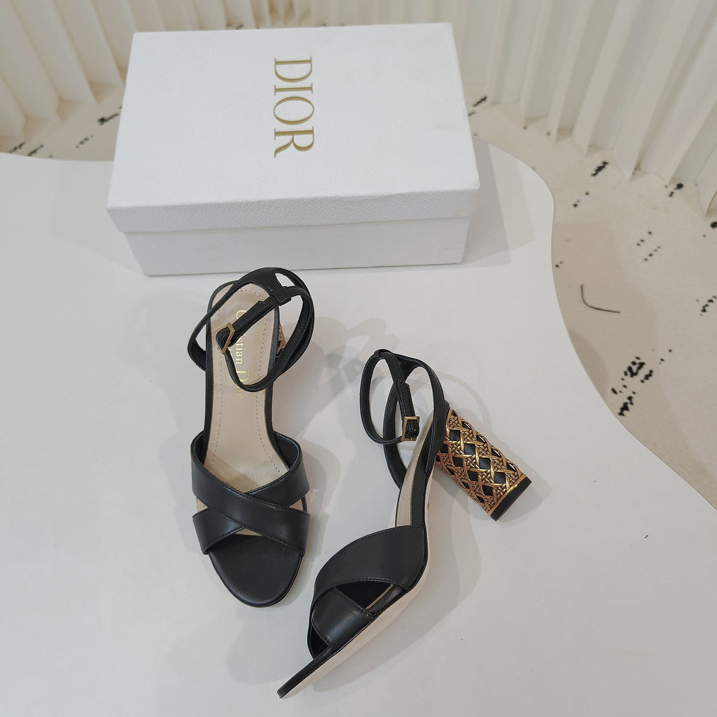 DIOR 26S METALLIC-HEEL SANDALS 80 MM IN BLACK LAMBSKIN