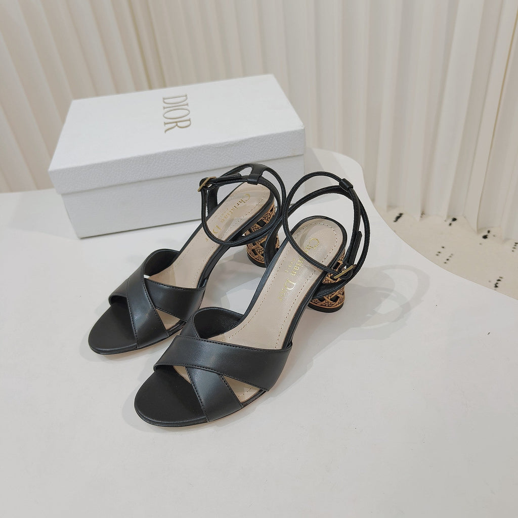DIOR 26S METALLIC-HEEL SANDALS 80 MM IN BLACK LAMBSKIN
