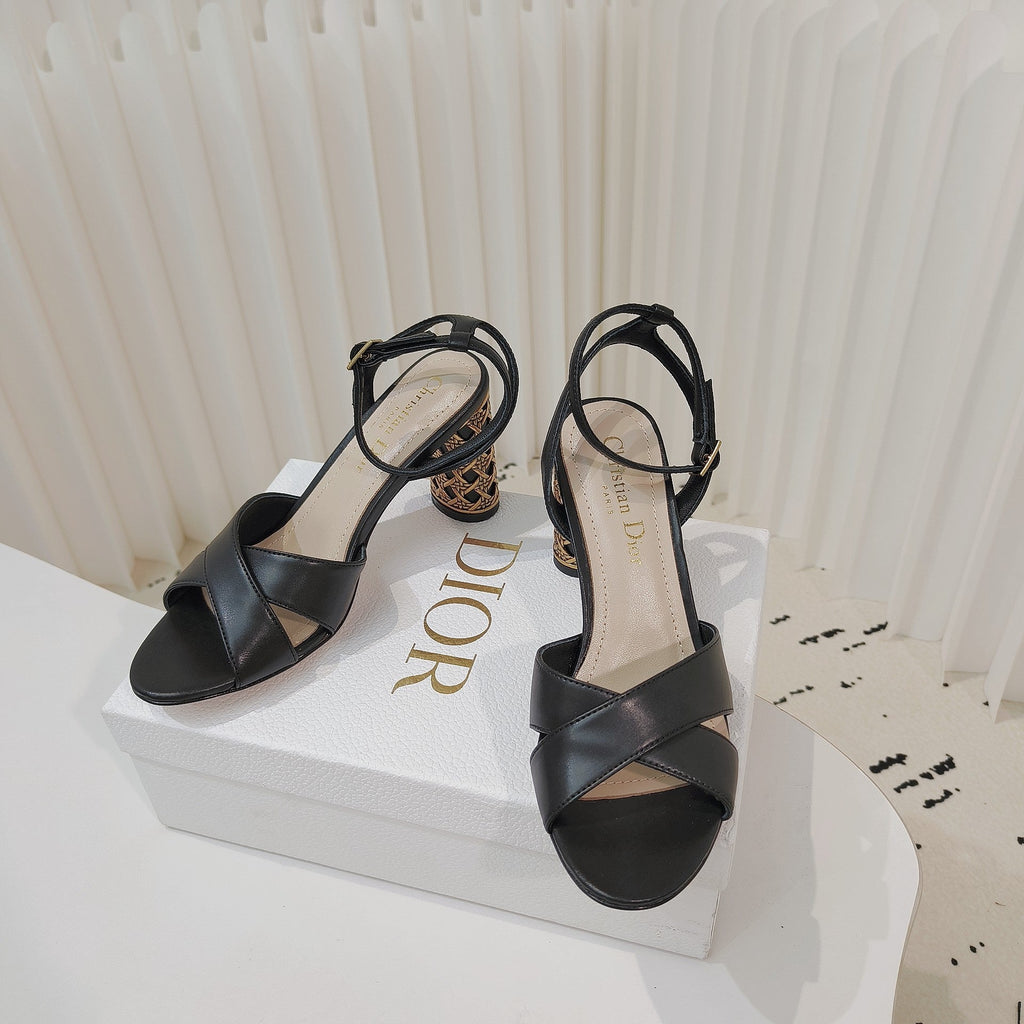 DIOR 26S METALLIC-HEEL SANDALS 80 MM IN BLACK LAMBSKIN