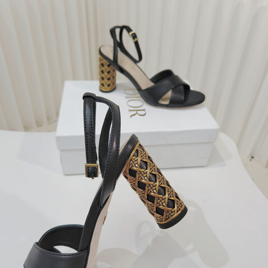 DIOR 26S METALLIC-HEEL SANDALS 80 MM IN BLACK LAMBSKIN
