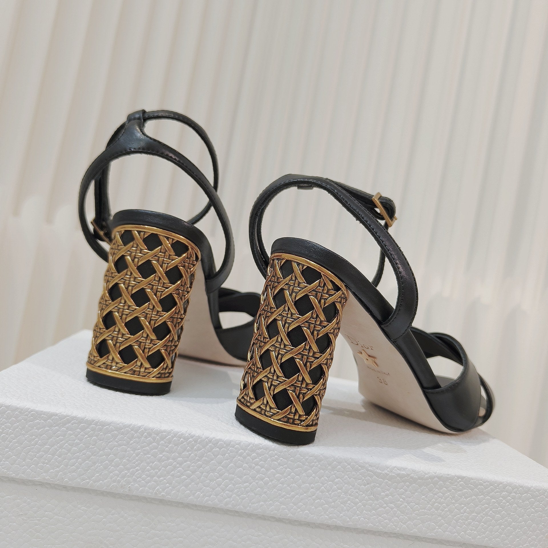 DIOR 26S METALLIC-HEEL SANDALS 80 MM IN BLACK LAMBSKIN