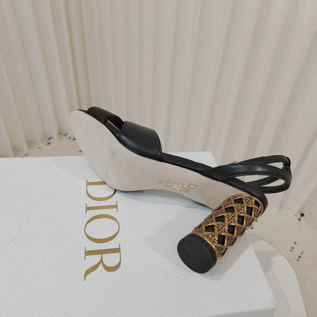 DIOR 26S METALLIC-HEEL SANDALS 80 MM IN BLACK LAMBSKIN