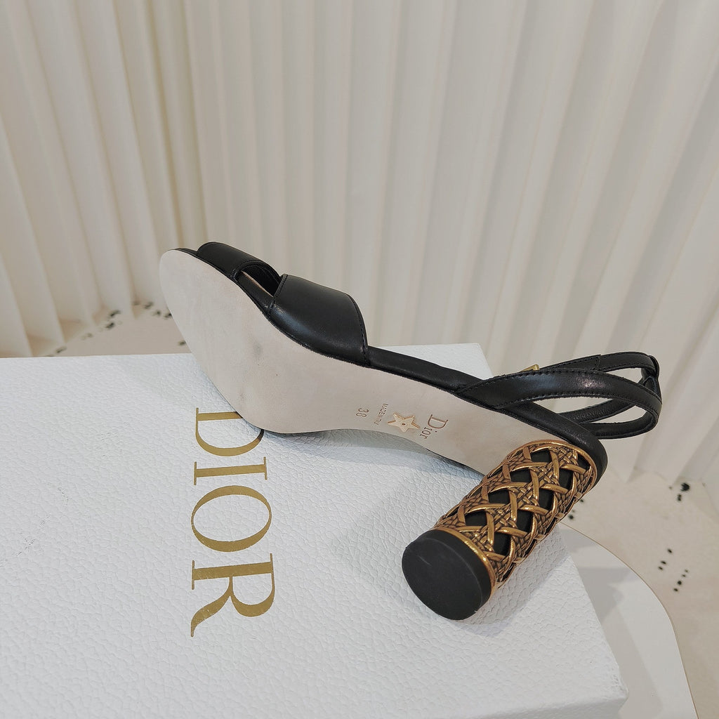 DIOR 26S METALLIC-HEEL SANDALS 80 MM IN BLACK LAMBSKIN