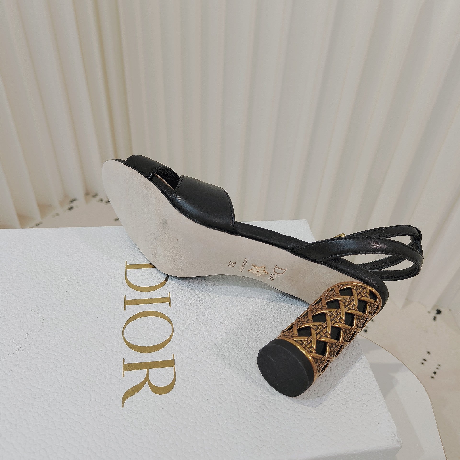 DIOR 26S METALLIC-HEEL SANDALS 80 MM IN BLACK LAMBSKIN