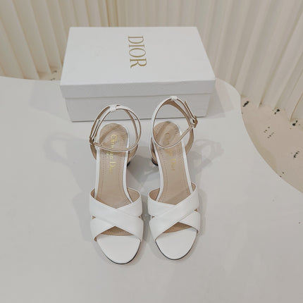 DIOR 26S METALLIC-HEEL SANDALS 80 MM IN WHITE LAMBSKIN