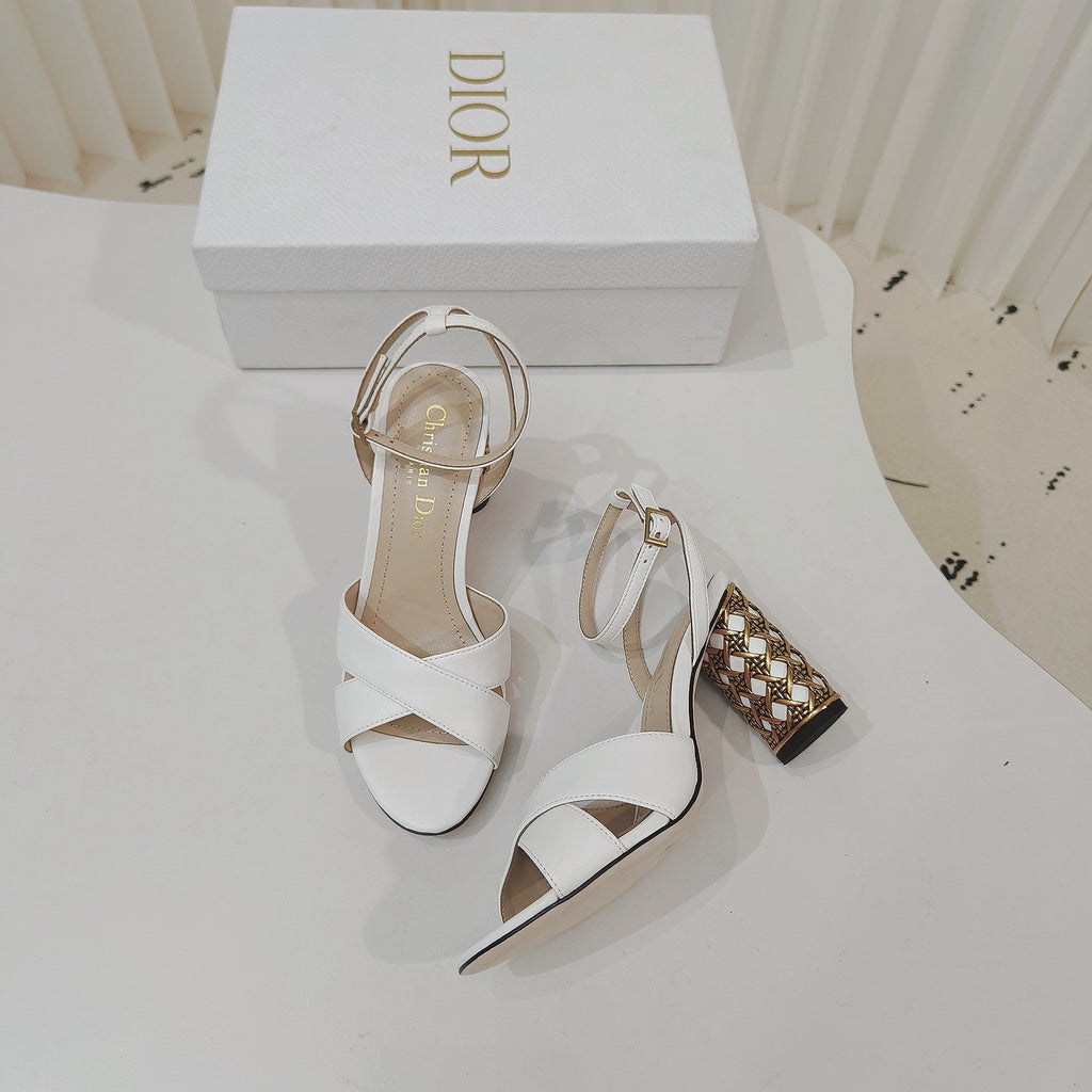 DIOR 26S METALLIC-HEEL SANDALS 80 MM IN WHITE LAMBSKIN