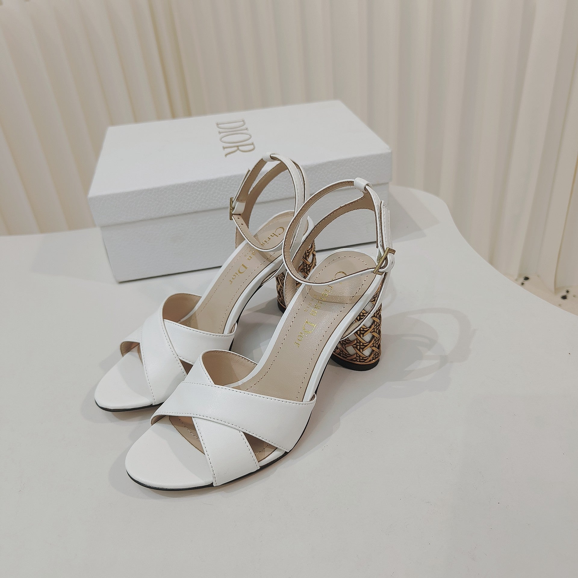 DIOR 26S METALLIC-HEEL SANDALS 80 MM IN WHITE LAMBSKIN