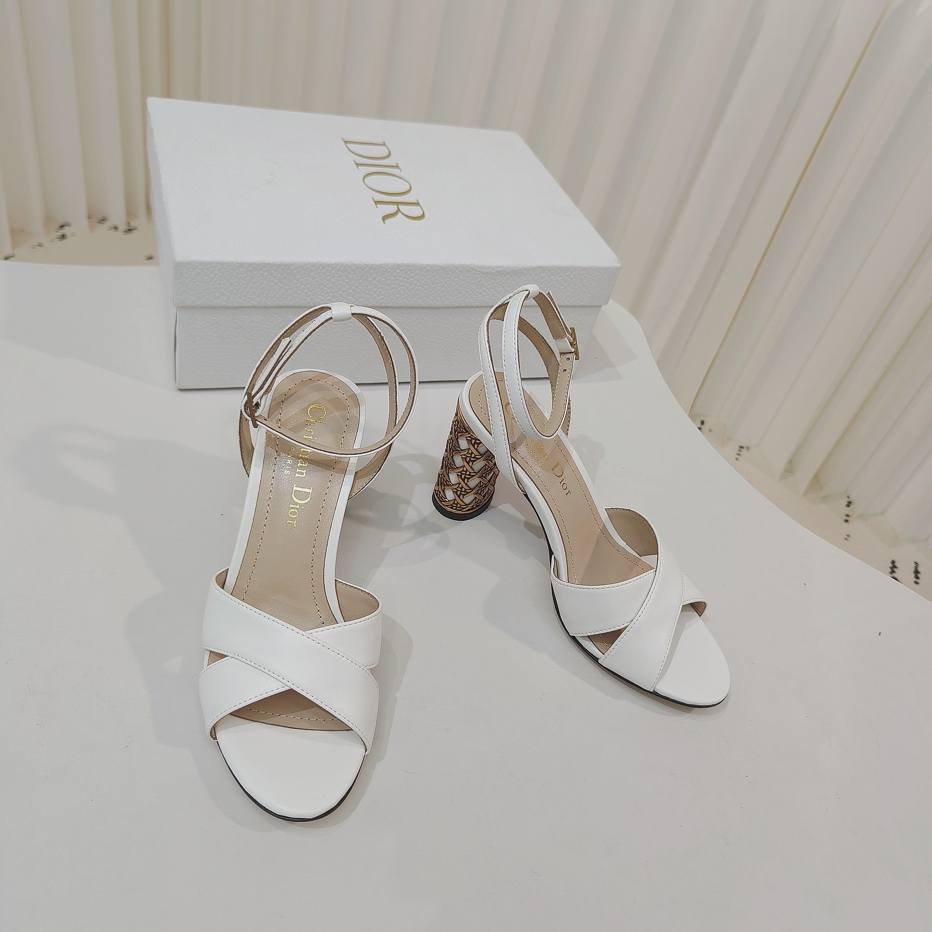 DIOR 26S METALLIC-HEEL SANDALS 80 MM IN WHITE LAMBSKIN