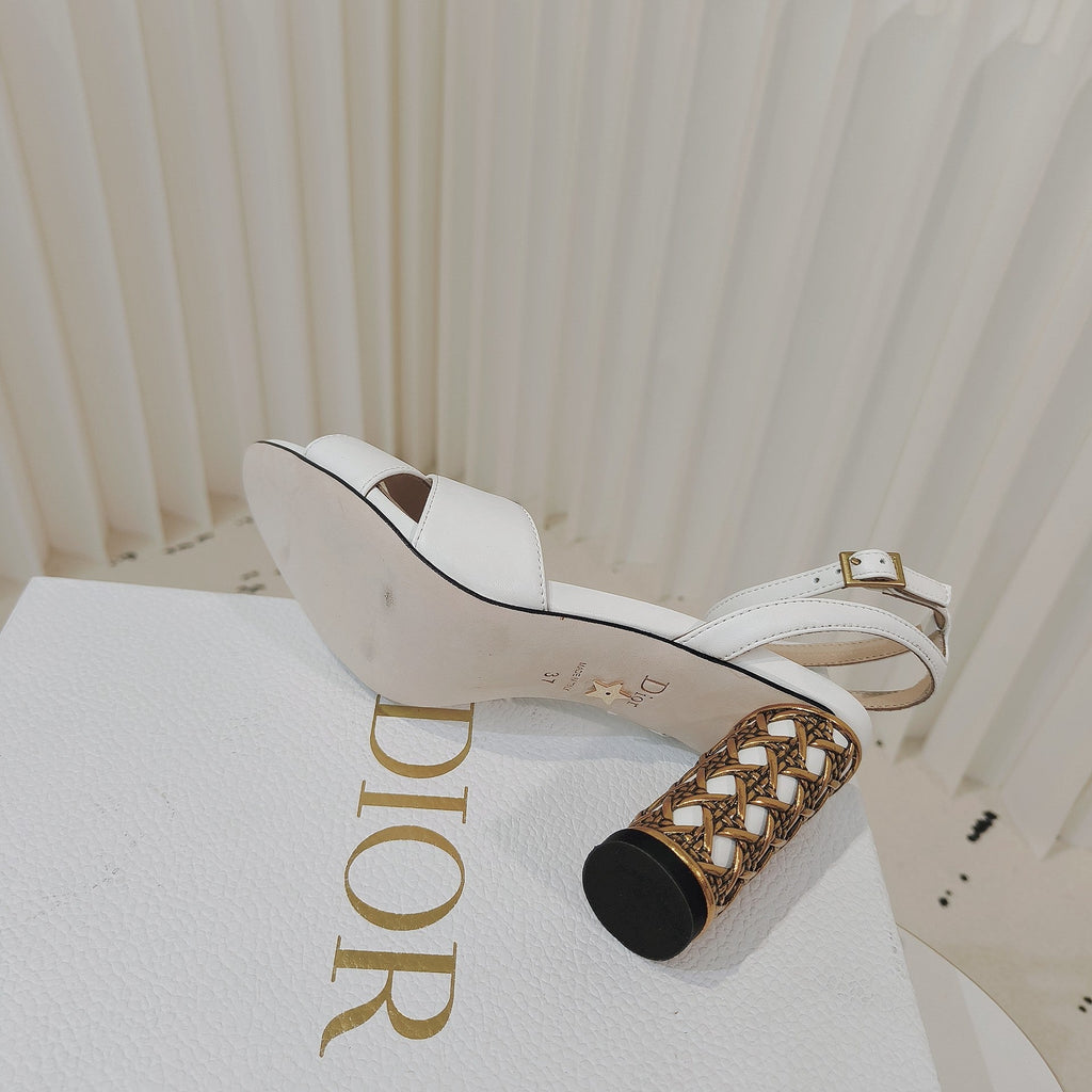 DIOR 26S METALLIC-HEEL SANDALS 80 MM IN WHITE LAMBSKIN