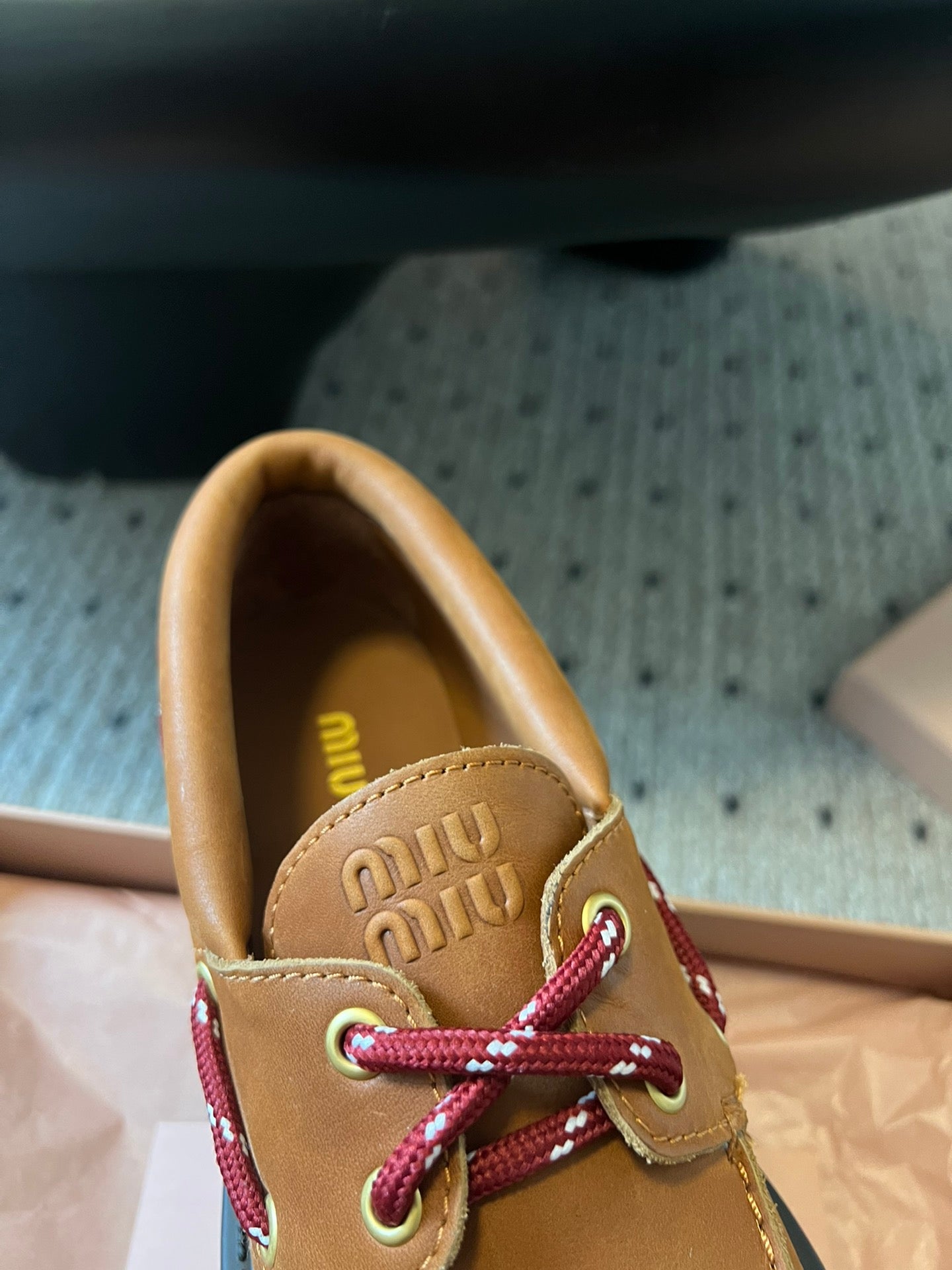 MIUMIU 26S CHUNKY SOLE LOAFERS IN TAN BROWN CALFSKIN