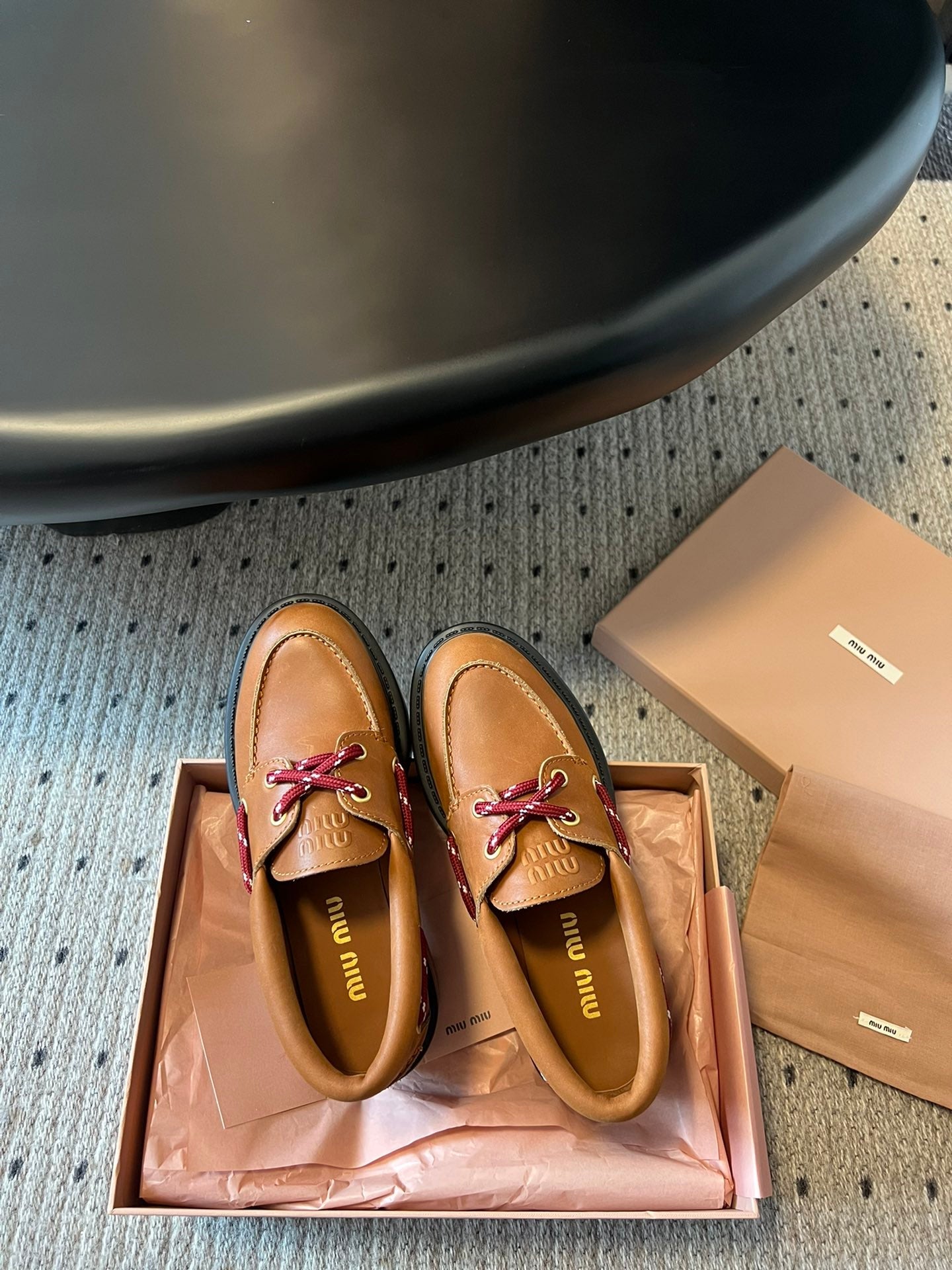 MIUMIU 26S CHUNKY SOLE LOAFERS IN TAN BROWN CALFSKIN