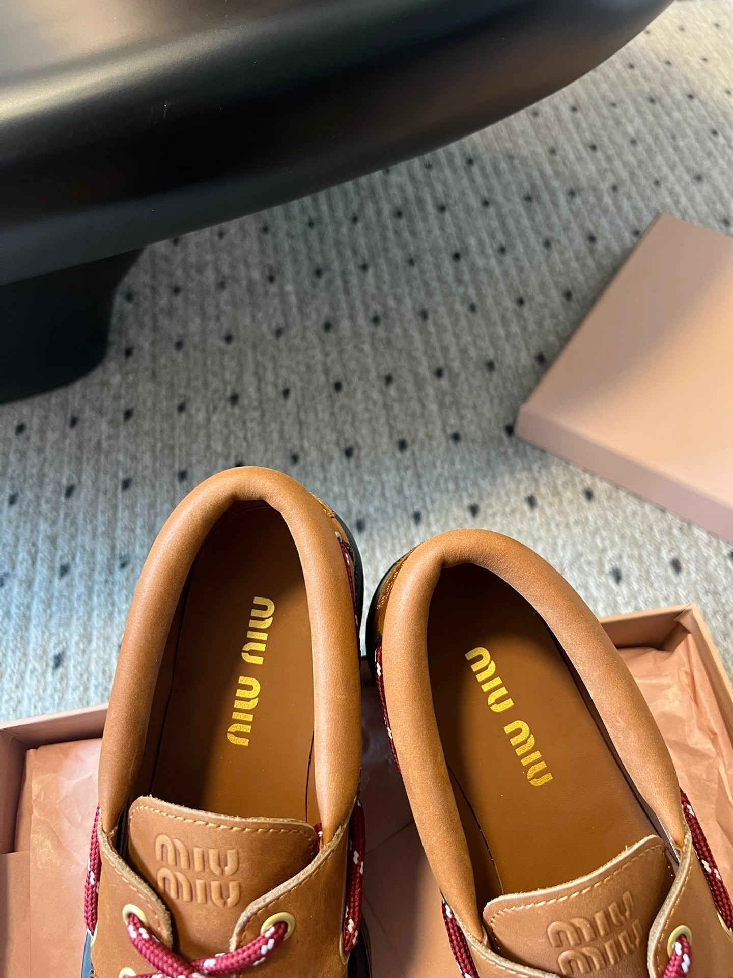 MIUMIU 26S CHUNKY SOLE LOAFERS IN TAN BROWN CALFSKIN